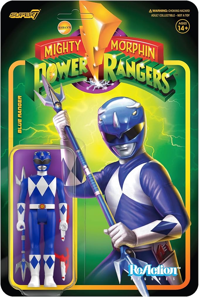 Super7 Mighty Morphin Power Rangers Blue Ranger - 3.75" Power Rangers Action Figure with Accessories Classic TV Show Collectibles and Retro Toys - Figurio