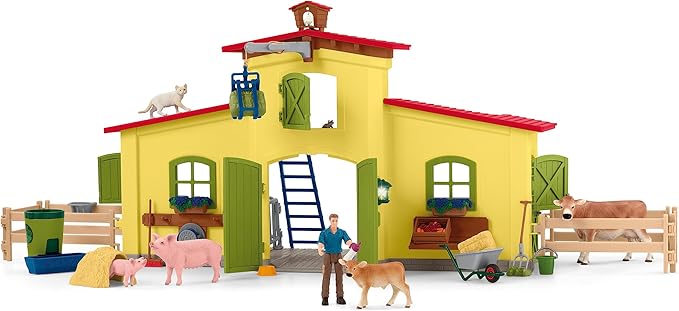 Schleich Farm World Giant 123-Piece Playset Pack with Farmhouse, Chicken Coop, Horse Stall, Farm Toys for Toddlers Ages 3+ - Figurio