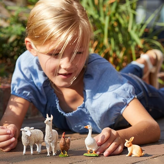 Schleich Farm World 5-Piece Farm Animal Toy Set Including Cute Llama, Rabbit, Sheep, Hen and Goose Animal Toys for Toddlers & Kids Ages 3+ - Figurio