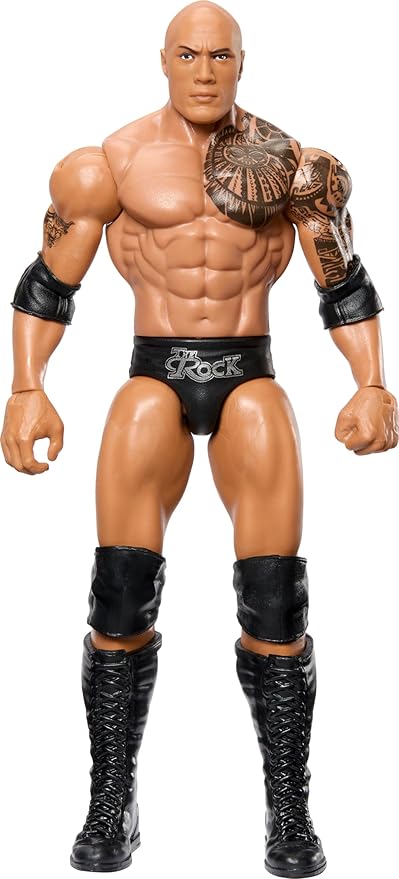 Mattel WWE Basic Action Figure, 6-inch Collectible The Rock with 10 Articulation Points & Life-Like Look - Figurio