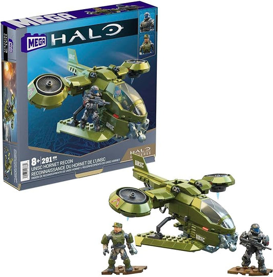 MEGA Halo Toys Vehicle Building Set for Kids, UNSC Hornet Recon Aircraft with 291 Pieces, 2 Micro Action Figures and Accessories, Gift Ideas - Figurio