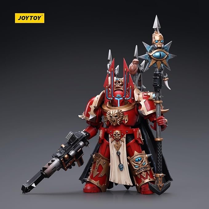 JOYTOY JT6816 40K 1/18 Action Figure Toy, ChaosSpace Marines Crimson Slaughter Sorcerer Lord in Terminator Armour, 4-inch Model Set, Gift for Action Figure Enthusiasts and Collectors - Figurio