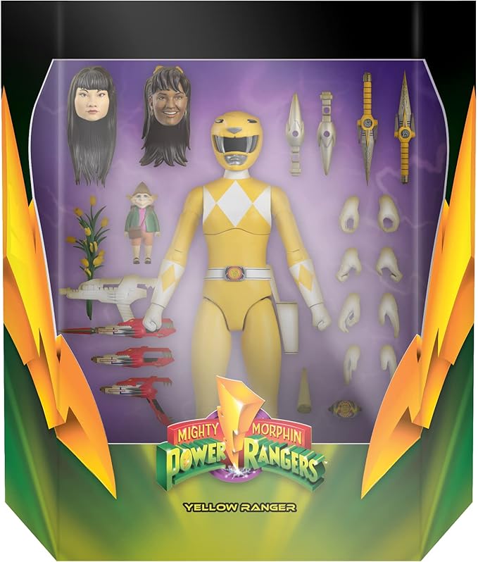 Super7 ULTIMATES! Mighty Morphin Power Rangers Yellow Ranger - 7" Power Rangers Action Figure with Accessories Classic TV Show Collectibles and Retro Toys - Figurio