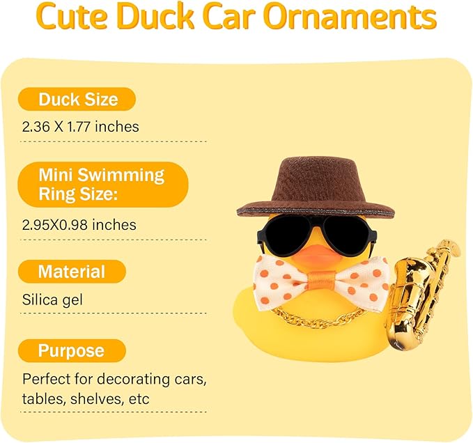 wonuu Rubber Duck Car Ornaments Cute Car Accessories for Duck Car Dashboard Decorations with Bow Tie TOP Hat Necklace and Musical Instruments, Brown - Figurio