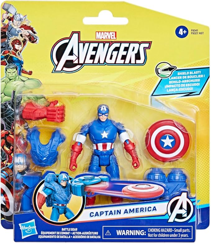 Marvel Epic Hero Series Battle Gear Captain America Action Figure, 4-Inch, Avengers Super Hero Toys for Kids Ages 4 and Up - Figurio