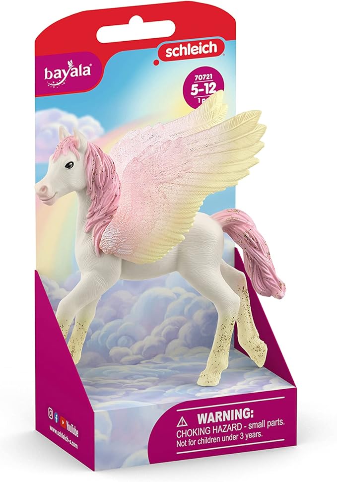 Schleich bayala Mythical Sunrise Pegasus Foal Horse Figurine - Featuring Glittery Decorated Details and Transparent Wings, Imaginative Fun and Durable Toy for Girls and Boys, Gift for Kids Ages 5+ - Figurio