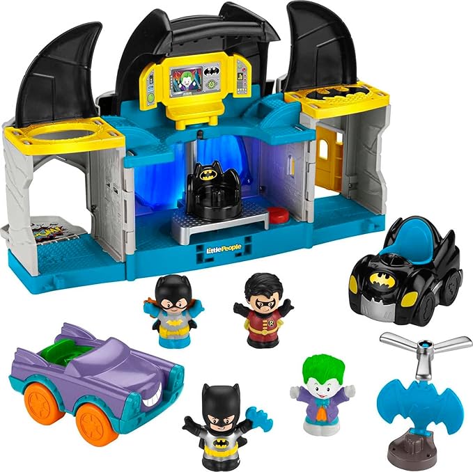 Fisher-Price Little People DC Super Friends Toddler Toy Deluxe Batcave Playset with Batman Figure for Pretend Play Ages 18+ Months (Amazon Exclusive) - Figurio