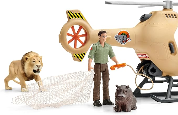 Schleich Wild Life 8-piece Animal Rescue Helicopter Toy with Safari Animal Figures for Kids Ages 3-8 Multicolore, 8 x 24 x 18 cm - Figurio