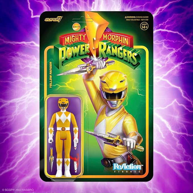 Super7 Mighty Morphin Power Rangers Yellow Ranger - 3.75" Power Rangers Action Figure with Accessories Classic TV Show Collectibles and Retro Toys - Figurio