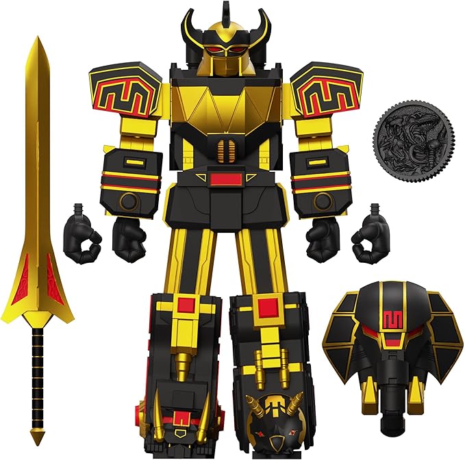 Super7 ULTIMATES! Mighty Morphin Power Rangers Megazord (Black and Gold) - 8" Power Rangers Action Figure with Accessories Classic TV Show Collectibles and Retro Toys - Figurio