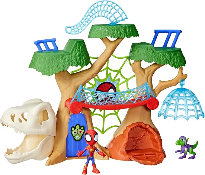 Spidey and his Amazing Friends Marvel Dino-Webs Treehouse Playset, Spider-Man & Goblin Raptor 4-Inch-Scale Action Figure Set, Ages 3 & Up - Figurio