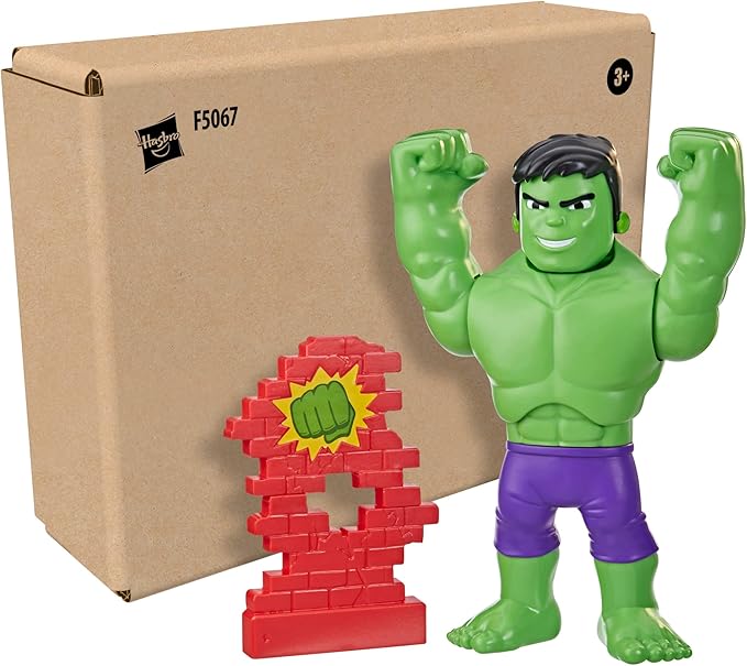 Spidey and His Amazing Friends Marvel Power Smash Hulk Action Figure, 10-inch Hulk Toys, Preschool Toys, Super Hero Toys for 3 Year Old Boys and Girls and Up, with Brick Wall Accessory - Figurio