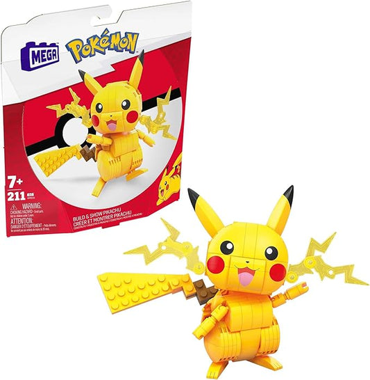 Mega Pokémon Building Toys Set Build & Show Pikachu with 205 Pieces, Articulated and Poseable, 4 Inches Tall, for Kids - Figurio