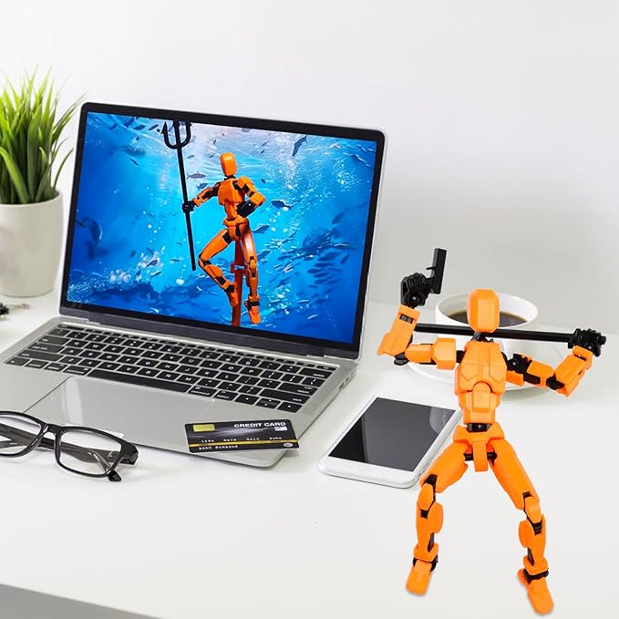 T-13 Action Figure with Pose Stand,Anime Robot Building Toy Sets,Lucky Puppet Joints for Boys,Girls,Men,Women,Multi-Jointed Moveable Dummy Desk Decoration,Desktop Ornament for Game Lover,Orange - Figurio