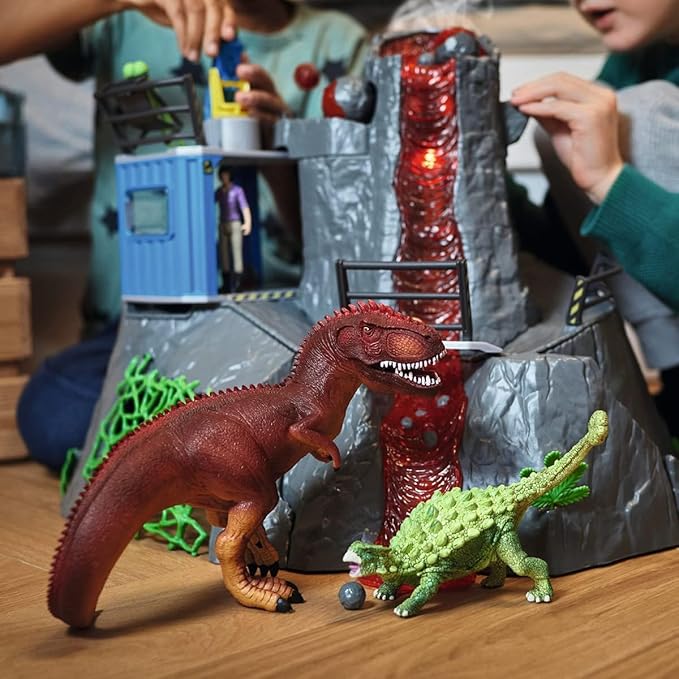 Schleich Dinosaurs - Volcano Expedition Base Camp, Dinosaur Playset Including LED Erupting Volcano, Researcher Figurines and 2 x Dinosaur Toys for Boys and Girls Ages 5-12 - Figurio