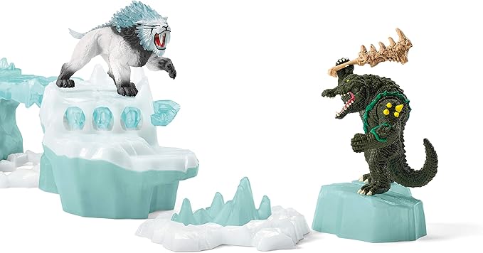 Schleich Eldrador Creatures Attack on Ice Fortress Playset with Ice Monster and Jungle Monster Action Figures - Features Battle Crocodile with Moving Arms and Sabre Tooth Tiger, Gift for Kids Ages 7+ - Figurio