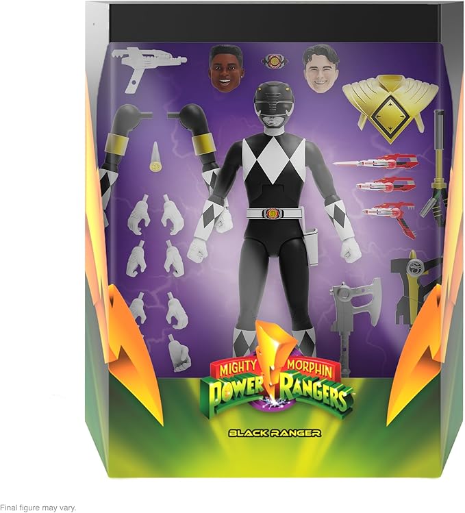 Super7 ULTIMATES! Mighty Morphin Power Rangers Black Ranger - 7" Power Rangers Action Figure with Accessories Classic TV Show Collectibles - Figurio