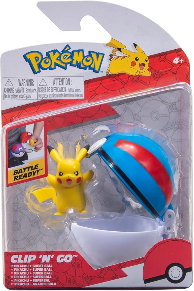 Pokémon PKW2660 - Clip 'n'Go Pokéball - Pikachu & Good Ball, Official Pokéball with Detailed 5 cm Figure - Figurio