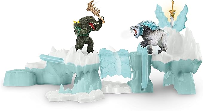 Schleich Eldrador Creatures Attack on Ice Fortress Playset with Ice Monster and Jungle Monster Action Figures - Features Battle Crocodile with Moving Arms and Sabre Tooth Tiger, Gift for Kids Ages 7+ - Figurio