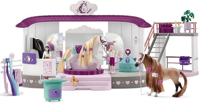 Schleich Horse Club Sofia's Beauties Horse Beauty Salon Stable with Brushing Accessories and Figurines Playset - 99-Piece Horse Beauty Salon Toy for Grooming and Brushing, Gift for Kids Age 4+ - Figurio