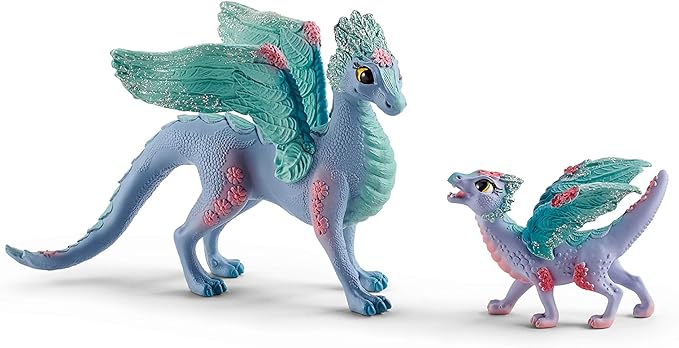 Schleich Bayala Toys and Figurines - Flying Flower Mother and Small Baby Dragon, Action Figure Kid Toys and Dolls, Girls and Boys Ages 5 and Above , 2 Piece Set - Figurio