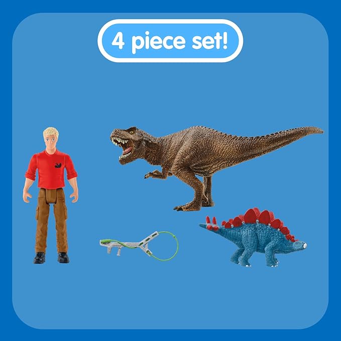 Schleich Dinosaurs, Dinosaur Toys for Kids, Tyrannosaurus Rex Attack 5-Piece Dino Set with T-Rex Toy, Ages 4+ - Figurio