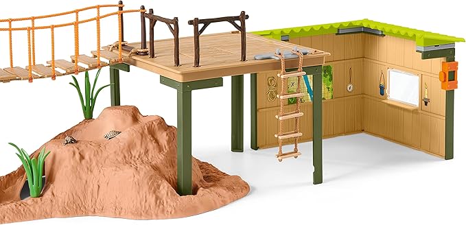 Schleich Wild Safari Ranger Adventure Station Wildlife Action Playset - Safari Animals Tree Toys Playset with Alligator, Panther, Safari Base, Guide Figurine, and More, Gift for Boys and Girls Ages 3+ - Figurio