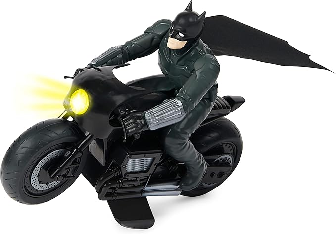 DC Comics, The Batman Batcycle RC with Batman Rider Action Figure, Official Batman Movie Styling, Kids Toys for Boys and Girls Ages 4 and Up - Figurio