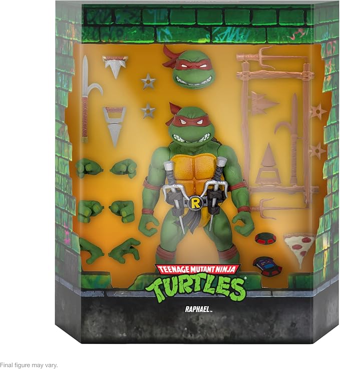 Super7 ULTIMATES! Teenage Mutant Ninja Turtles Raphael - 7" TMNT Action Figure with Accessories Classic Cartoon Collectibles and Retro Toys - Figurio