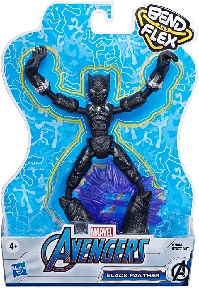 Avengers Marvel Bend and Flex Action Figure Toy, 6-Inch Flexible Black Panther Figure, Includes Blast Accessory, for Kids Ages 4 and Up - Figurio