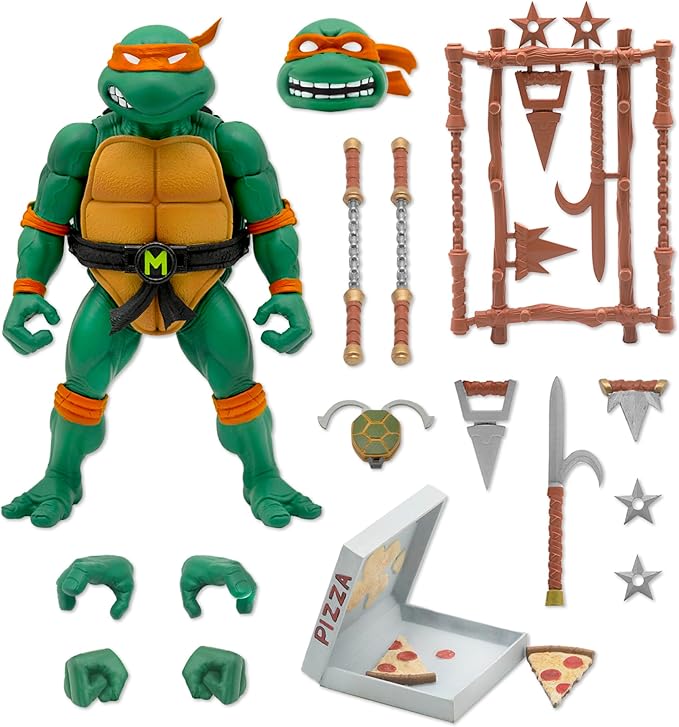 Super7 ULTIMATES! Teenage Mutant Ninja Turtles Michelangelo - 7" TMNT Action Figure with Accessories Classic Cartoon Collectibles and Retro Toys - Figurio