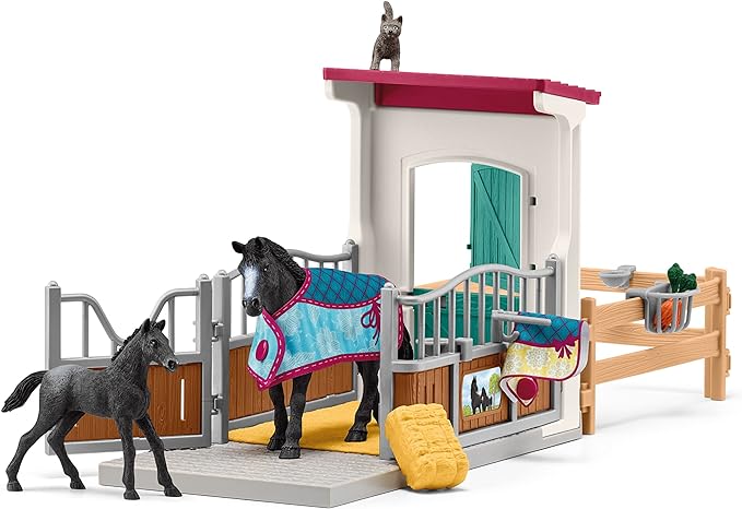 Schleich Horse Club — 34-Piece Stall Playset, Stable Play Set Extension with Mare and Foal Figurines, Toys for Girls & Boys Ages 5+ - Figurio