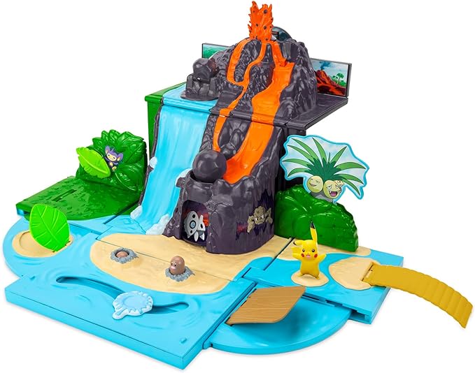 Pokémon Carry ‘N’ Go Volcano Playset with 4 Included 2-inch, Pikachu, Charmander, Bulbasaur, and Squirtle - Bring Everywhere - Playsets for Kids and Pokémon Fans - Amazon Exclusive - Figurio