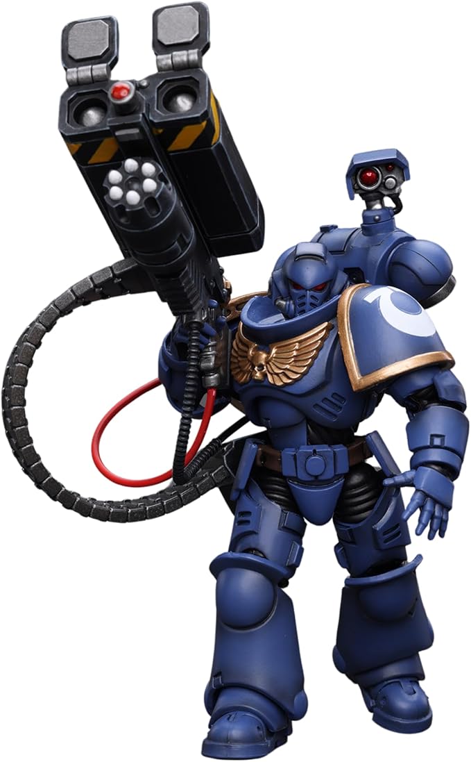 JOYTOY Warhammer 40K 1/18 Action Figure Ultramarines Desolation Marine with Castellan Launcher Superkrak Collection Anime Model Gift (4-inch) - Figurio