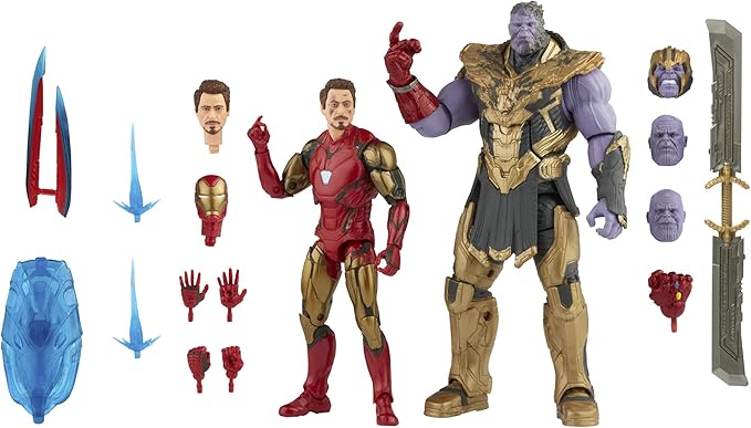 Marvel Hasbro Legends Series 6-inch Scale Action Figure 2-Pack Toy Iron Man Mark 85 vs. Thanos, Infinity Saga Character, Premium Design, 2 Figures and 8 Accessories - Figurio