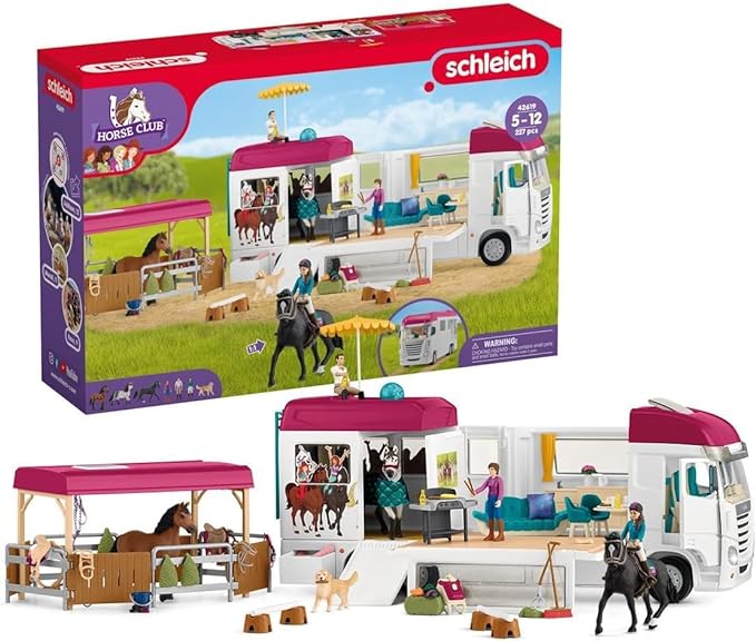 Schleich Horse Club - Horse Transporter, 97 Piece Playset with Horse Trailer, 3 x Horses, Collectible Animal Toys and Horse Riding Figurines for Children Aged 5+ - Figurio