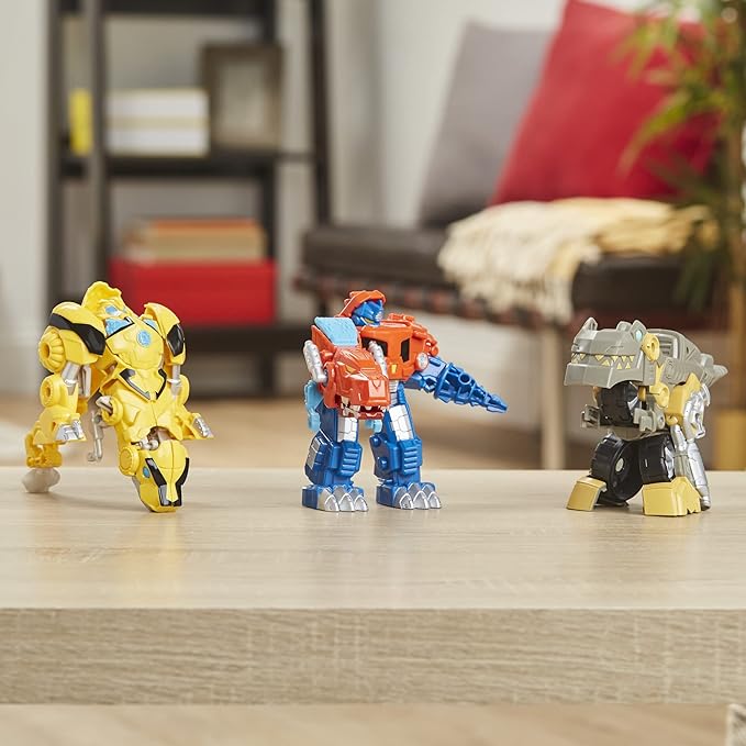 Transformers Playskool Primal Team-Up 3-Pack with Optimus Prime,Bumblebee, and Grimlock Converting Dinosaur Figures, 4.5-Inch Toys, Ages 3 and Up (Amazon Exclusive) - Figurio