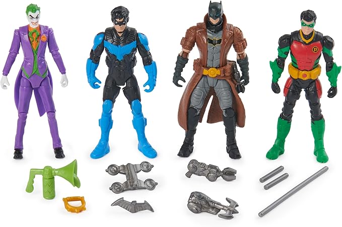 DC Comics, Batman, Team Up 4-Pack (Amazon Exclusive), Batman, The Joker, Robin, Nightwing 4-inch Action Figures, Super Hero Kids Toys for Boys & Girls - Figurio