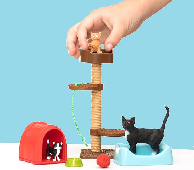 Schleich Farm World Cute Cats and Kittens Playtime Figurine Set - 9-Piece Realistic Momma Cat and Baby Kitten Figurine Large Playset forToddlers, Boys and Girls, Gift for Kids Ages 3+ - Figurio