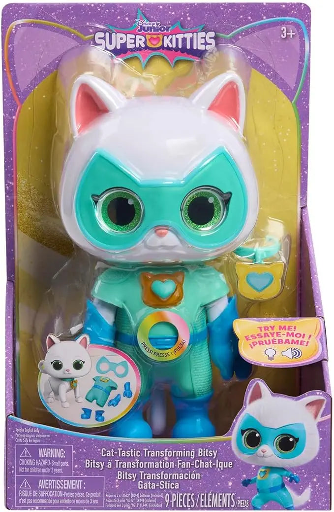 Disney Junior SuperKitties Cat-Tastic Transforming Bitsy, Lights and Sounds Toy Figure, Kids Toys for Ages 3 Up by Just Play - Figurio