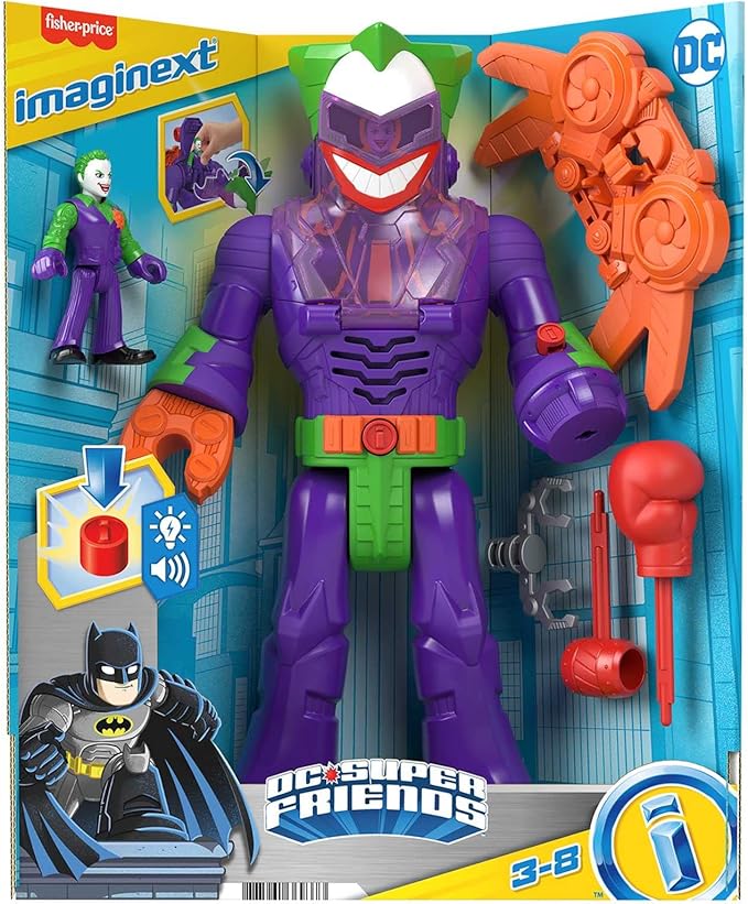 Fisher-Price Imaginext DC Super Friends Robot Toy, The Joker Insider & LaffBot 12-Inch with Lights Sounds & Figure for Kids Ages 3+ Years - Figurio