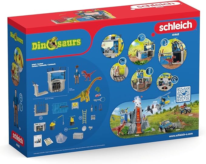 Schleich Dinosaur Toys Science Playset - 33-Piece Set Research Station with Brachiosaurus, Velociraptor, Men Scientist Action Figures, and Dart Cannon, Kids Figurines for Ages 4 and Above - Figurio