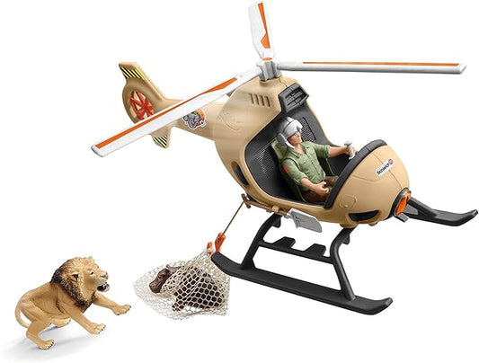 Schleich Wild Life 8-piece Animal Rescue Helicopter Toy with Safari Animal Figures for Kids Ages 3-8 Multicolore, 8 x 24 x 18 cm - Figurio