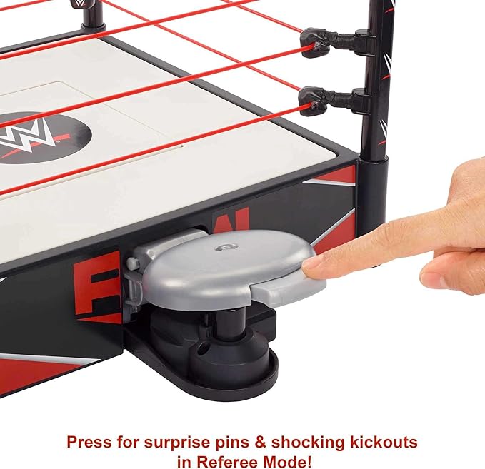 Mattel WWE Kickout Ring Wrekkin Playset with Randomized Ring Count, Springboard Launcher, Crane, Mattel WWE Championship & Accessories, 13-Inch x 20-Inch Ring - Figurio