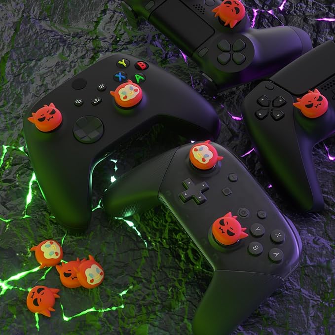 PlayVital Halloween Thumb Grip Caps for ps5/4 Controller, Silicone Analog Stick Caps Cover for Xbox Series X/S, Thumbstick Caps for Switch Pro Controller - Little Devils - Figurio