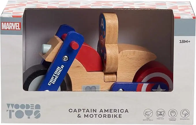 Disney Wooden Toys Just Play Captain America and Motorcycle, Figure and Vehicle, Officially Licensed Kids Toys for Ages 18 Month, Amazon Exclusive - Figurio