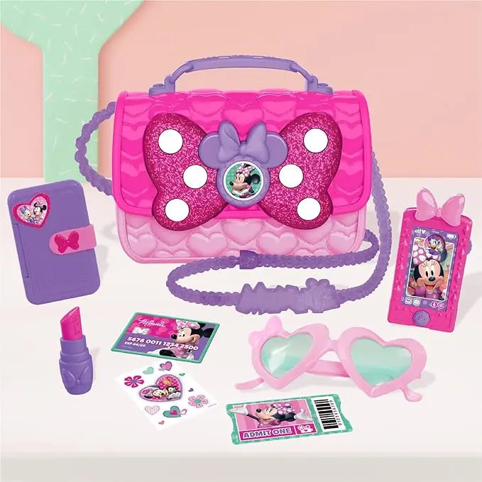 Disney Junior Minnie Mouse Bowfabulous Bag Set, 7-pieces, Dress Up and Pretend Play, Kids Toys for Ages 3 Up by Just Play - Figurio