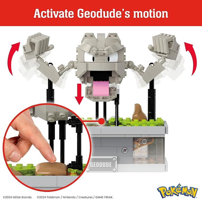 Mega Pokémon Building Toys Set, Mini Motion Geodude with 343 Pieces, 5 Inches Tall, Moving Arms and Mouth, Adult Collectible - Figurio