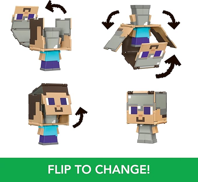 Mattel Minecraft Flippin’ Figs Figures Collection with 2-in-1 Fidget Play, 3.75-in Scale, Large Heads & Pixelated Design (Characters May Vary) - Figurio