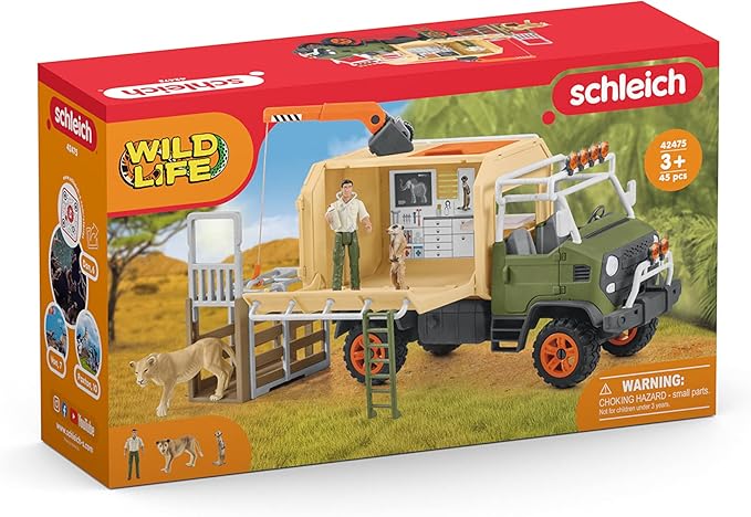 Schleich Wild Life 10-piece Animal Rescue Toy Truck with Ranger and Animals Playset for Kids Ages 3-8 Multicolore, 11 x 39 x 23 cm - Figurio